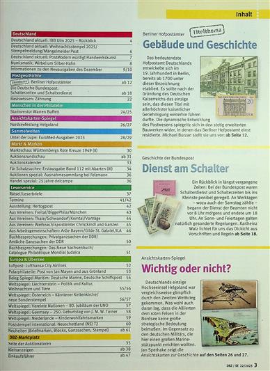 DBZ Briefmarkenzeitung Inhaltsverzeichnis