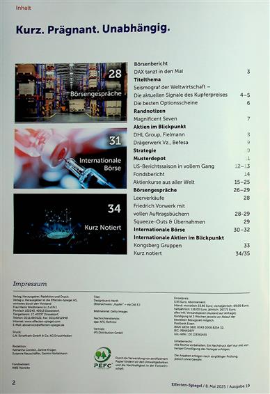 Effecten-Spiegel Inhaltsverzeichnis