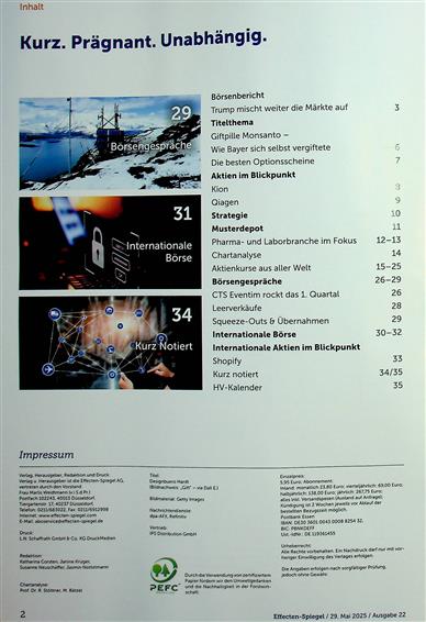 Effecten-Spiegel Inhaltsverzeichnis