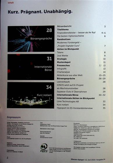 Effecten-Spiegel Inhaltsverzeichnis