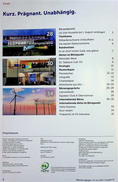 Effecten-Spiegel Inhaltsverzeichnis