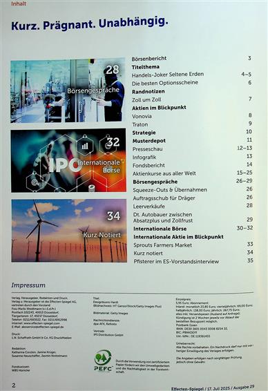 Effecten-Spiegel Inhaltsverzeichnis