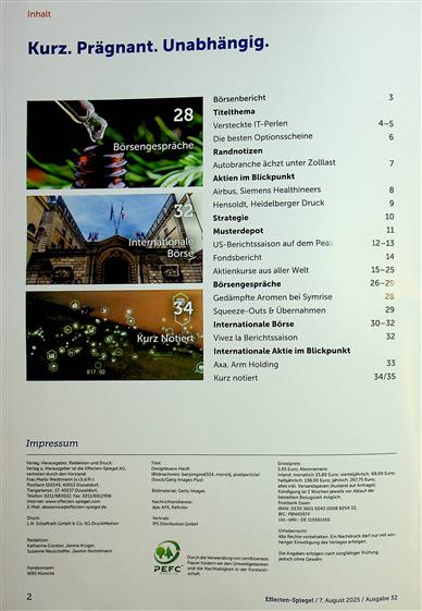Effecten-Spiegel Inhaltsverzeichnis