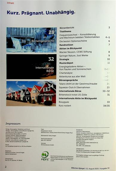 Effecten-Spiegel Inhaltsverzeichnis