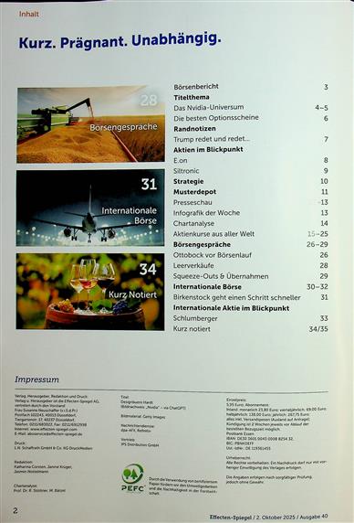 Effecten-Spiegel Inhaltsverzeichnis