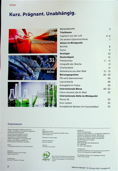 Effecten-Spiegel Inhaltsverzeichnis