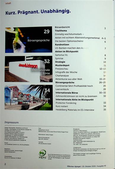 Effecten-Spiegel Inhaltsverzeichnis