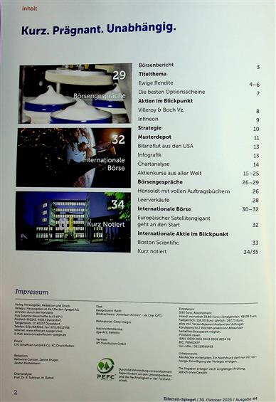 Effecten-Spiegel Inhaltsverzeichnis