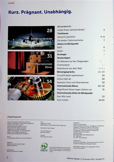 Effecten-Spiegel Inhaltsverzeichnis