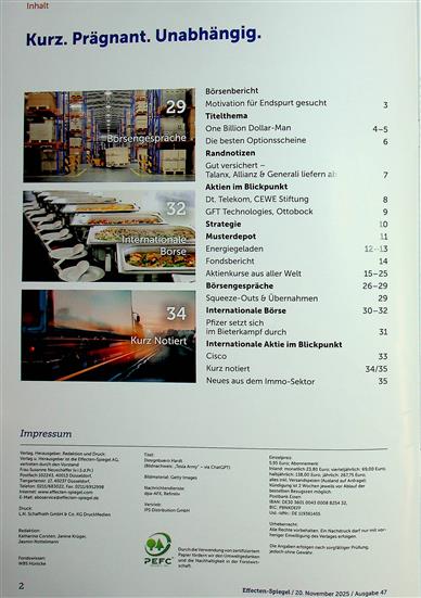 Effecten-Spiegel Inhaltsverzeichnis