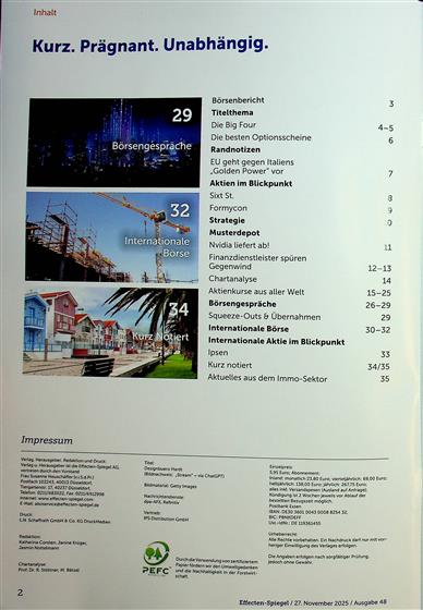 Effecten-Spiegel Inhaltsverzeichnis