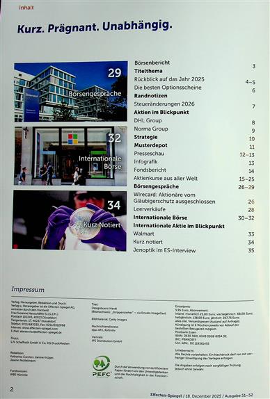 Effecten-Spiegel Inhaltsverzeichnis