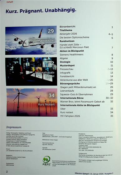 Effecten-Spiegel Inhaltsverzeichnis