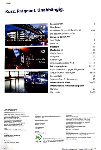 Effecten-Spiegel Inhaltsverzeichnis