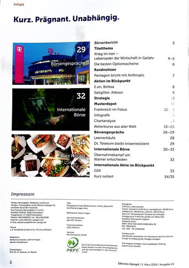 Effecten-Spiegel Inhaltsverzeichnis