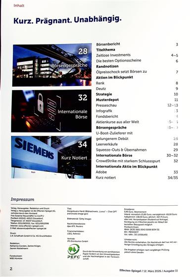 Effecten-Spiegel Inhaltsverzeichnis