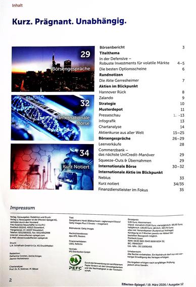 Effecten-Spiegel Inhaltsverzeichnis