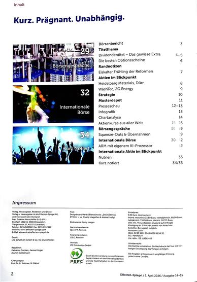 Effecten-Spiegel Inhaltsverzeichnis