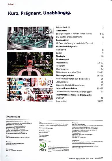 Effecten-Spiegel Inhaltsverzeichnis