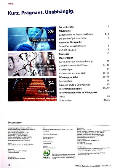 Effecten-Spiegel Inhaltsverzeichnis