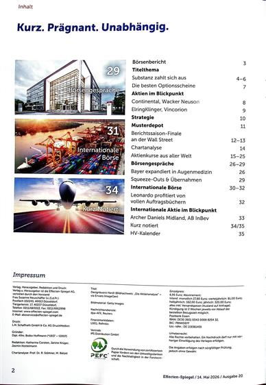 Effecten-Spiegel Inhaltsverzeichnis