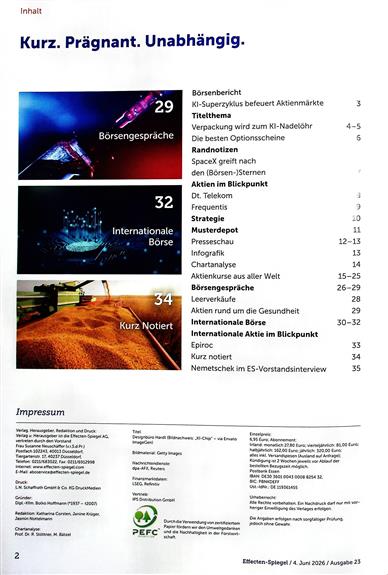 Effecten-Spiegel Inhaltsverzeichnis