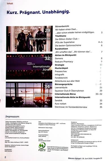 Effecten-Spiegel Inhaltsverzeichnis