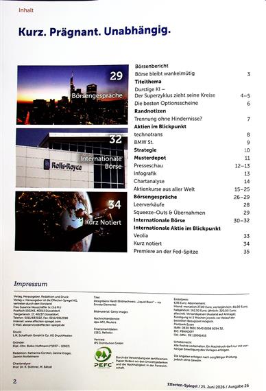 Effecten-Spiegel Inhaltsverzeichnis