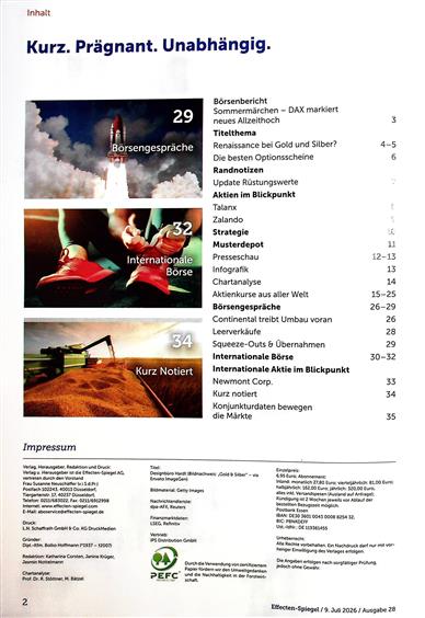Effecten-Spiegel Inhaltsverzeichnis