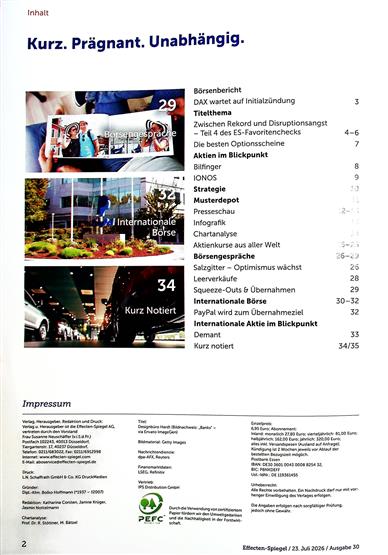 Effecten-Spiegel Inhaltsverzeichnis
