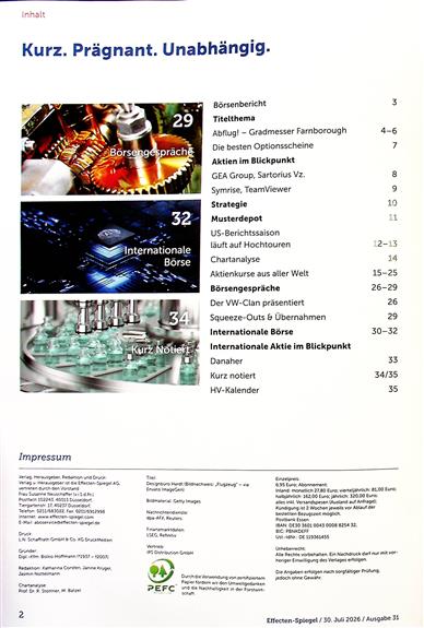 Effecten-Spiegel Inhaltsverzeichnis