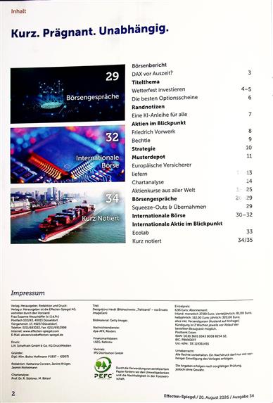 Effecten-Spiegel Inhaltsverzeichnis