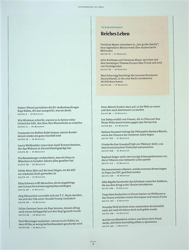 Süddeutsche Zeitung Langstrecke Inhaltsverzeichnis
