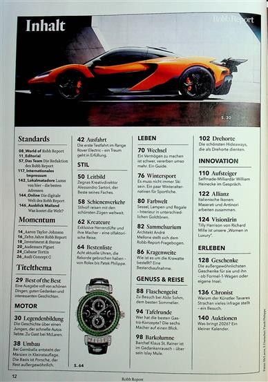 Robb Report Inhaltsverzeichnis