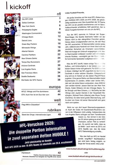 Huddle - Football Magazin Inhaltsverzeichnis