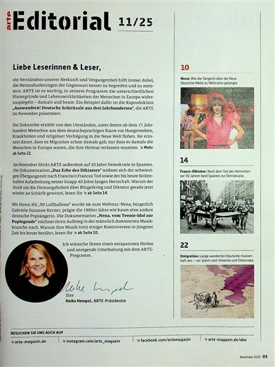 Arte Magazin Inhaltsverzeichnis