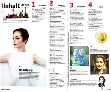 Arte Magazin Inhaltsverzeichnis