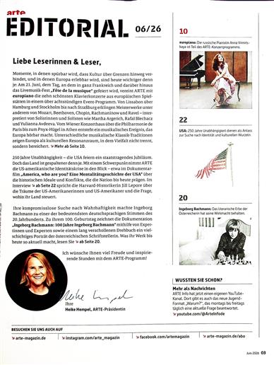 Arte Magazin Inhaltsverzeichnis