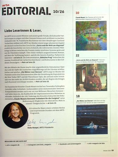 Arte Magazin Inhaltsverzeichnis