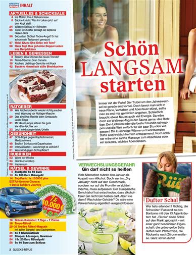 Glücks Revue Inhaltsverzeichnis