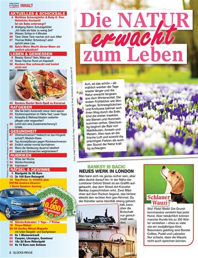 Glücks Revue Inhaltsverzeichnis