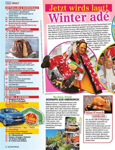 Glücks Revue Inhaltsverzeichnis