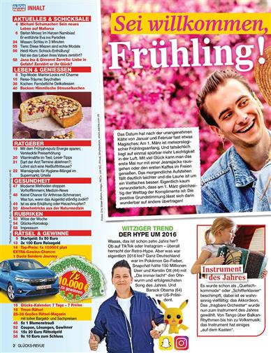 Glücks Revue Inhaltsverzeichnis