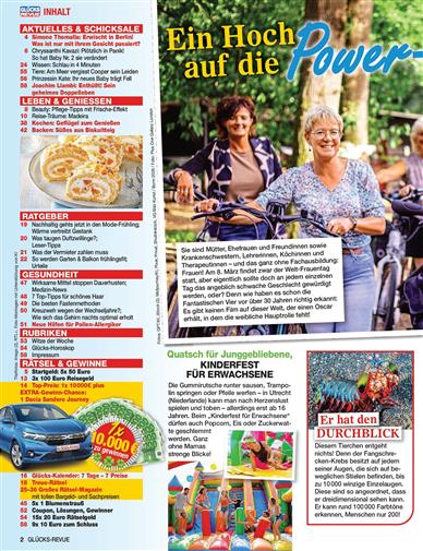 Glücks Revue Inhaltsverzeichnis