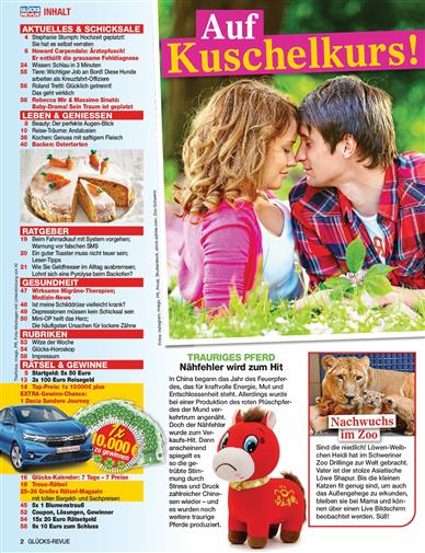 Glücks Revue Inhaltsverzeichnis