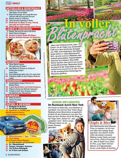 Glücks Revue Inhaltsverzeichnis