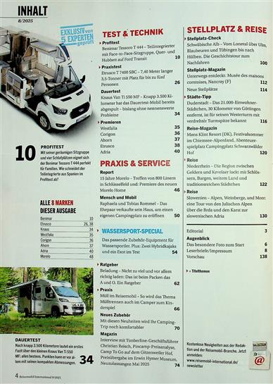 Reisemobil Caravan Inhaltsverzeichnis