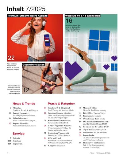 PC GO + PC Magazin Inhaltsverzeichnis