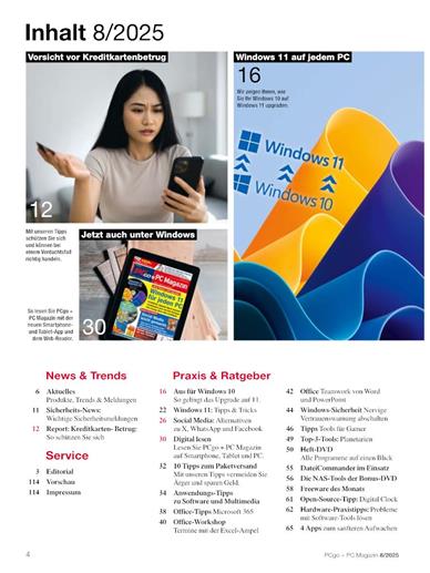 PC GO + PC Magazin Inhaltsverzeichnis