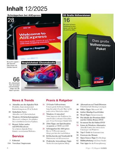 PC GO + PC Magazin Inhaltsverzeichnis